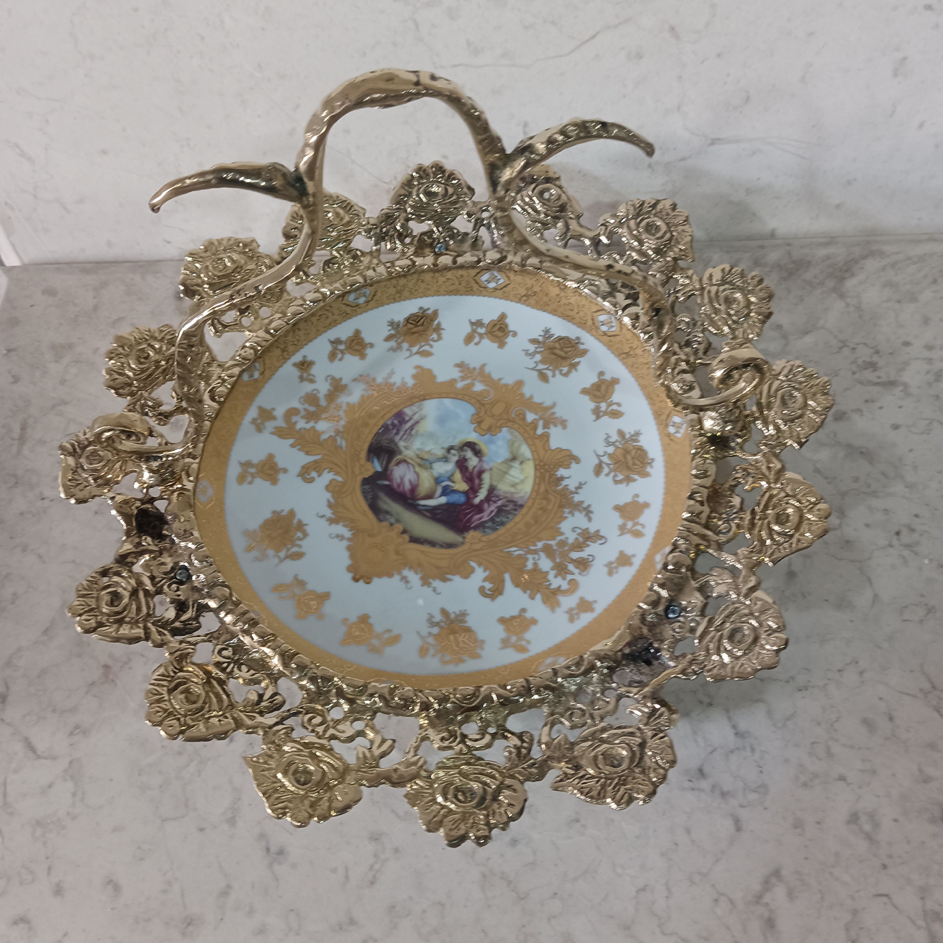 شیرینی خوری برنز کف چینی دسته دار