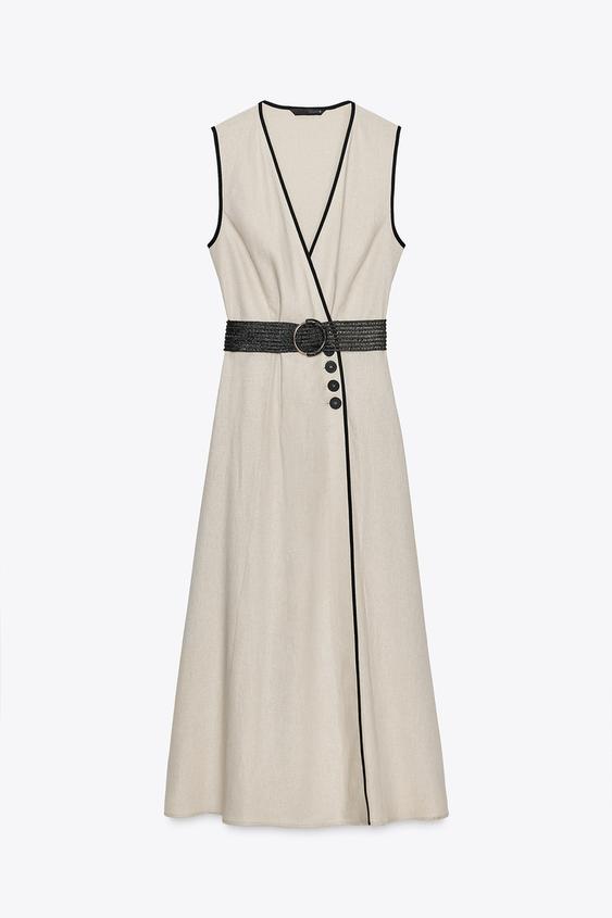 لباس میدی زنانه زارا LINEN BLEND MIDI DRESS WITH BELT | تهران زارا TehranZara