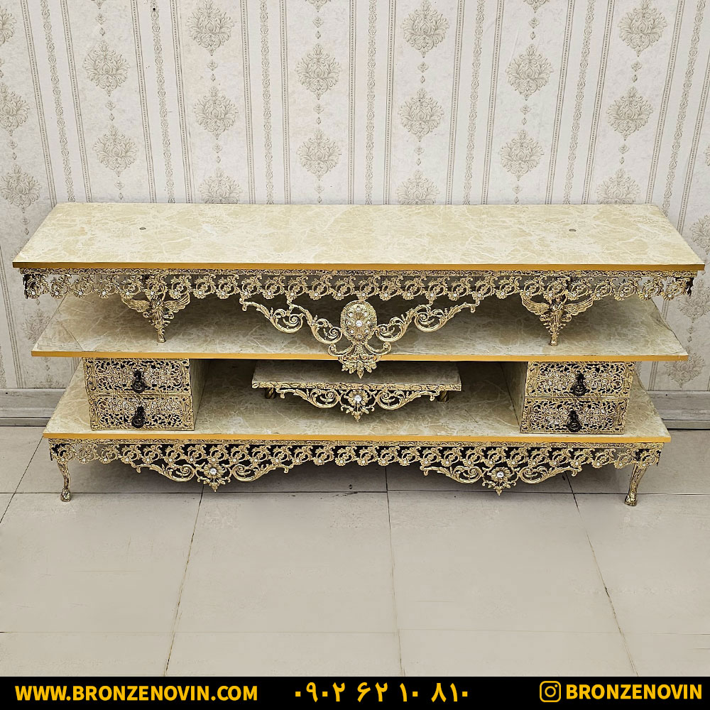 میز تلویزیون برنز مدل گل یاسی طول 160 کد 9336