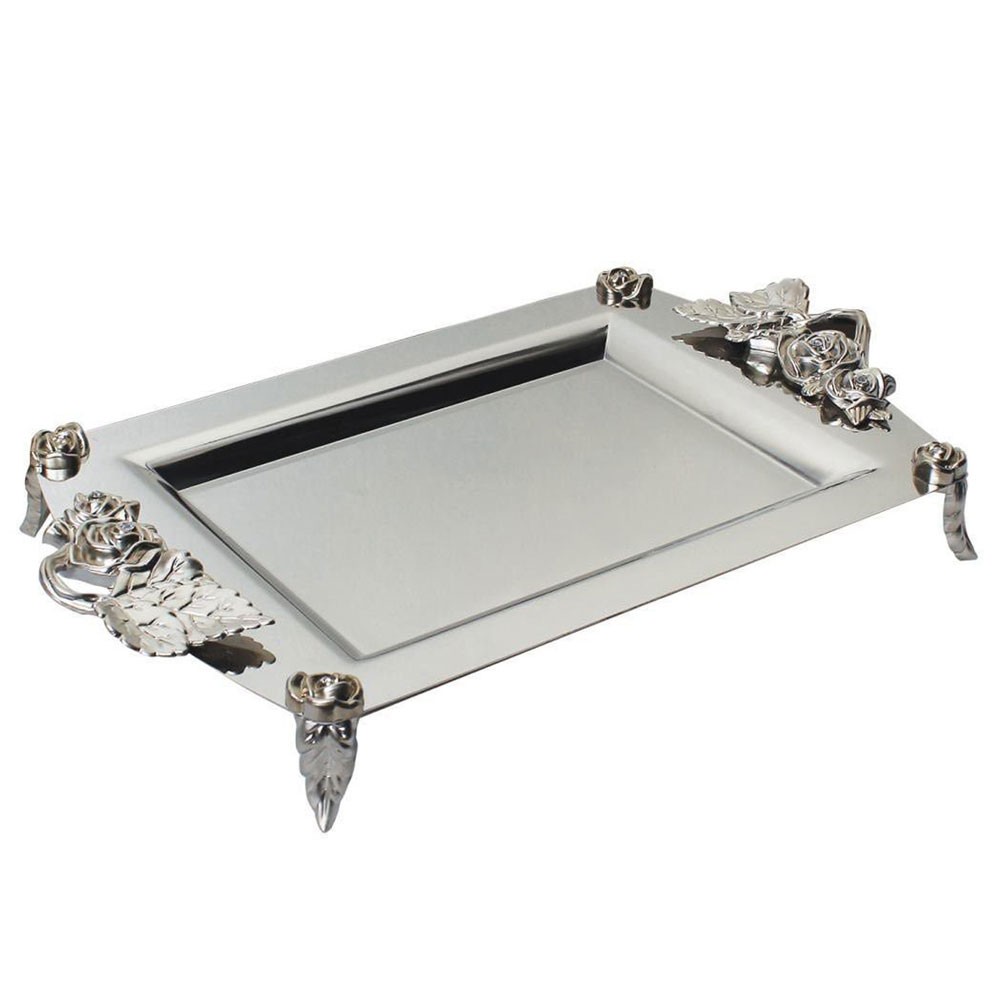 سینی نگار مدل رز تمام استیل   مستطیل سایز بزرگ 
