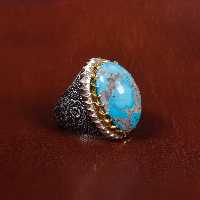 انگشتر فیروزه شجری مردانه کد 17217 - جواهری مشاهیر