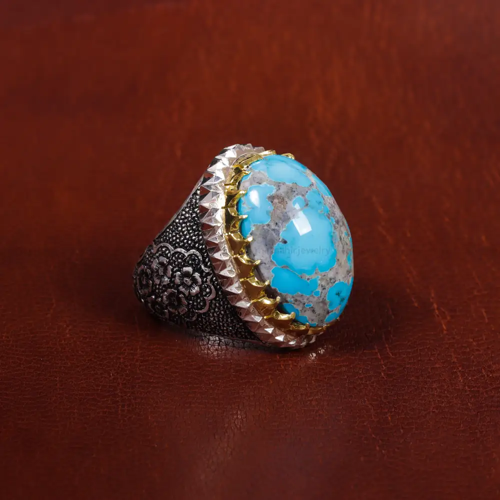 انگشتر فیروزه شجری مردانه کد 17217 - جواهری مشاهیر