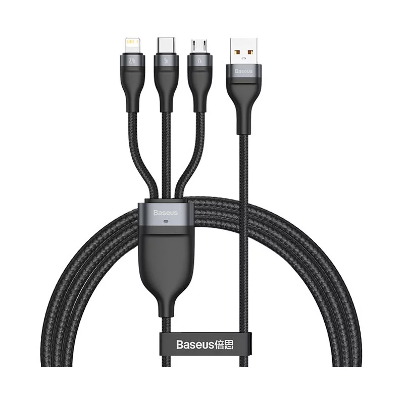 کابل تبدیل Type-A/C به لایتنینگ/Micro USB/USB Type-C باسئوس CA2T3-06/07/G1 به طول 12 متر