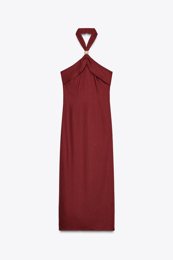 لباس میدی زنانه زارا LINEN BLEND HALTER MIDI DRESS | تهران زارا TehranZara