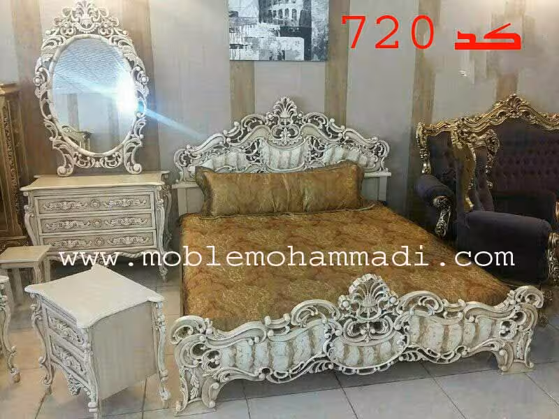 سرویس خواب کد 720چوب راش شامل تخت – دراور -قاب اینه – پاتختی
