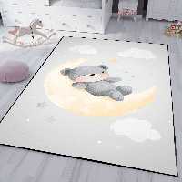 فرشینه چاپی طرح خرس خوابده روی هلال ماه با زمینه طوسی روشن HQ-3227