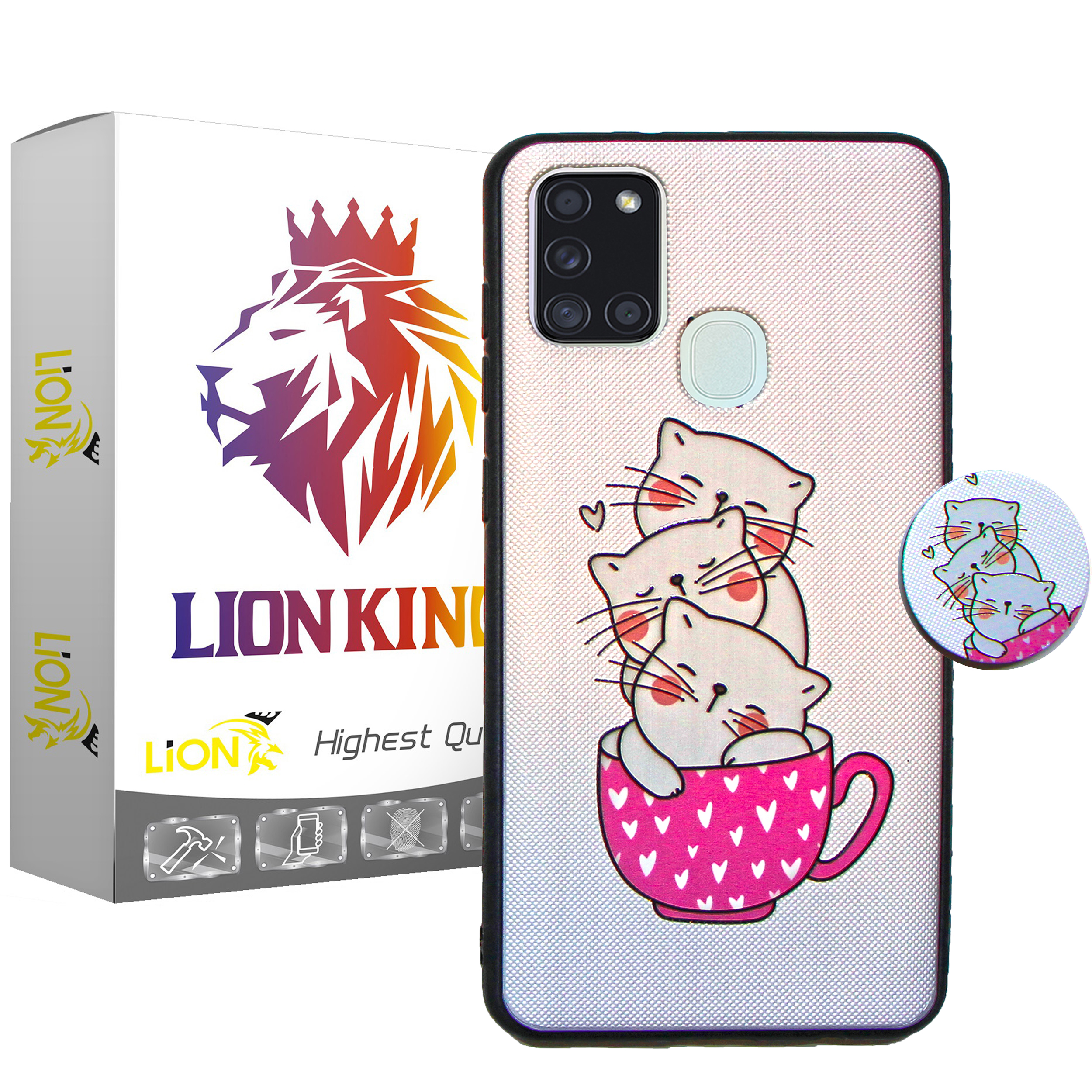کاور لاین کینگ مدل livan cat مناسب برای گوشی موبایل سامسونگ Galaxy A21S به همراه پایه نگهدارنده