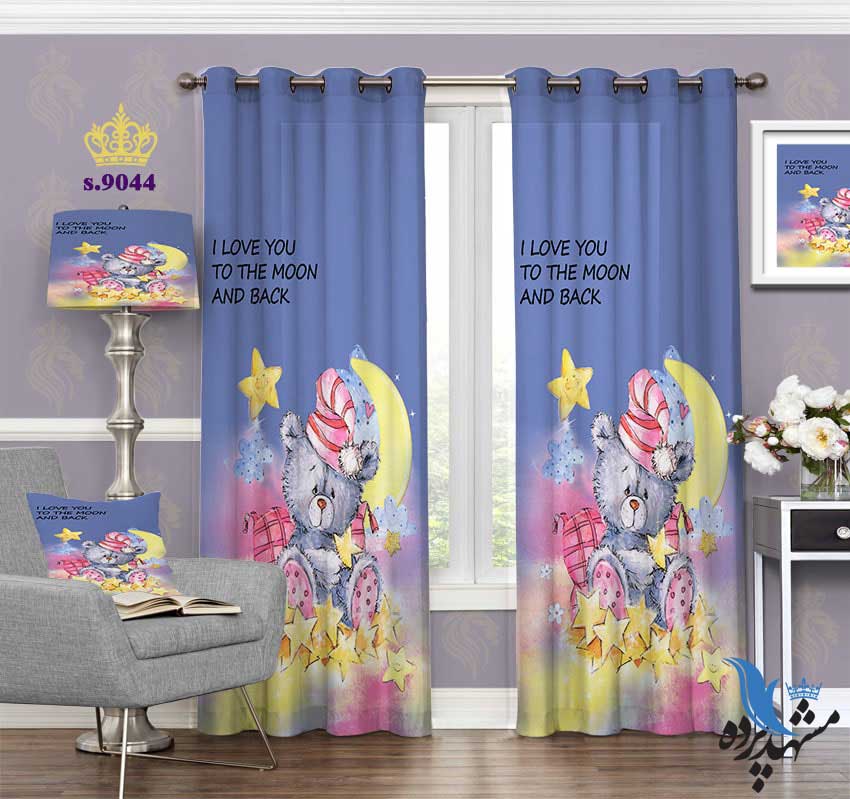 پرده پانچ کودک طرح گربه و ماه کد S9044