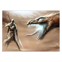 تابلوی ونسونی طرح Knight Fighting Dragon سایز 30x40