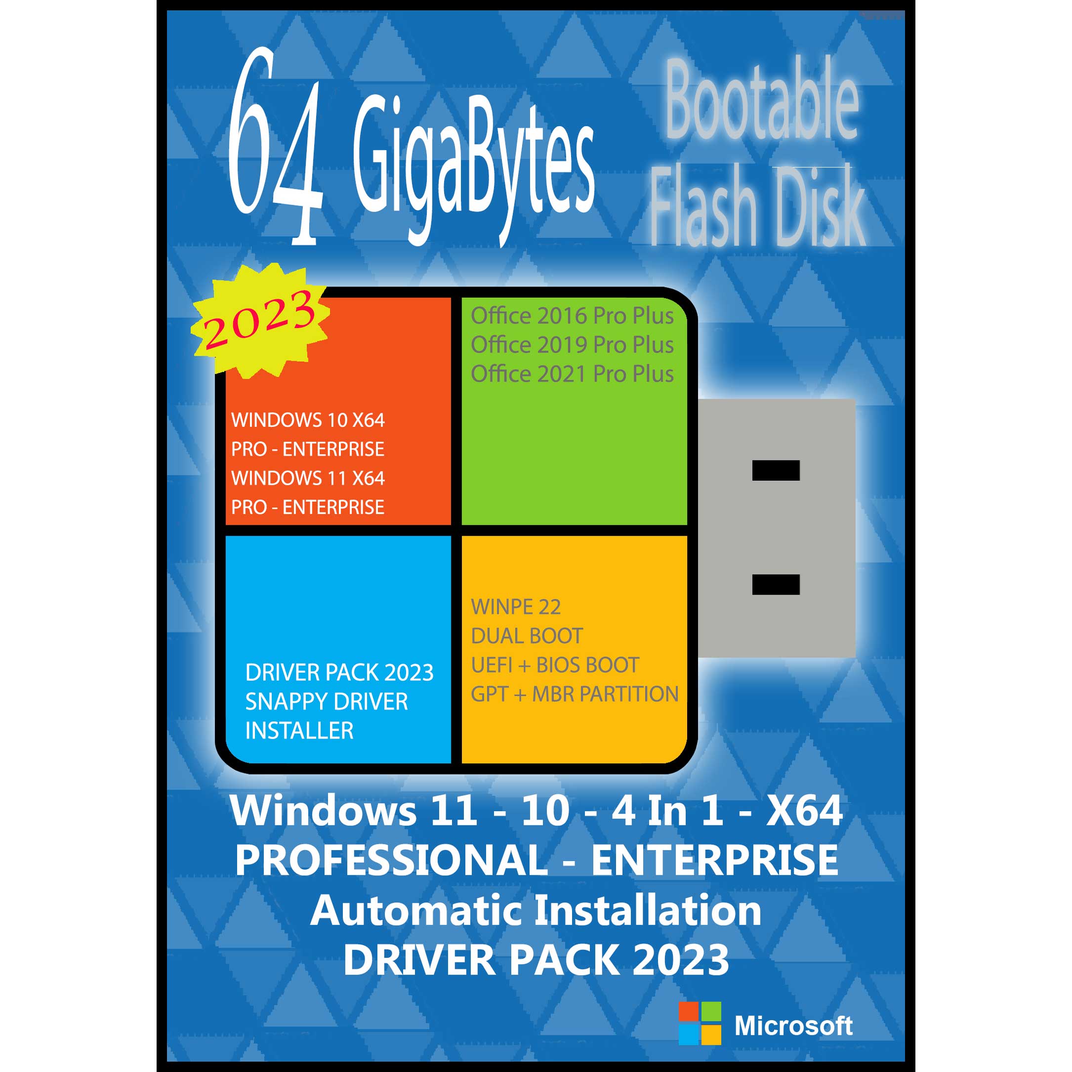 سیستم عامل Windows 11 10 Pro. Ent. 4In1 X64 Driver Pack 2023 Office 2016-19-21 نشر مایکروسافت