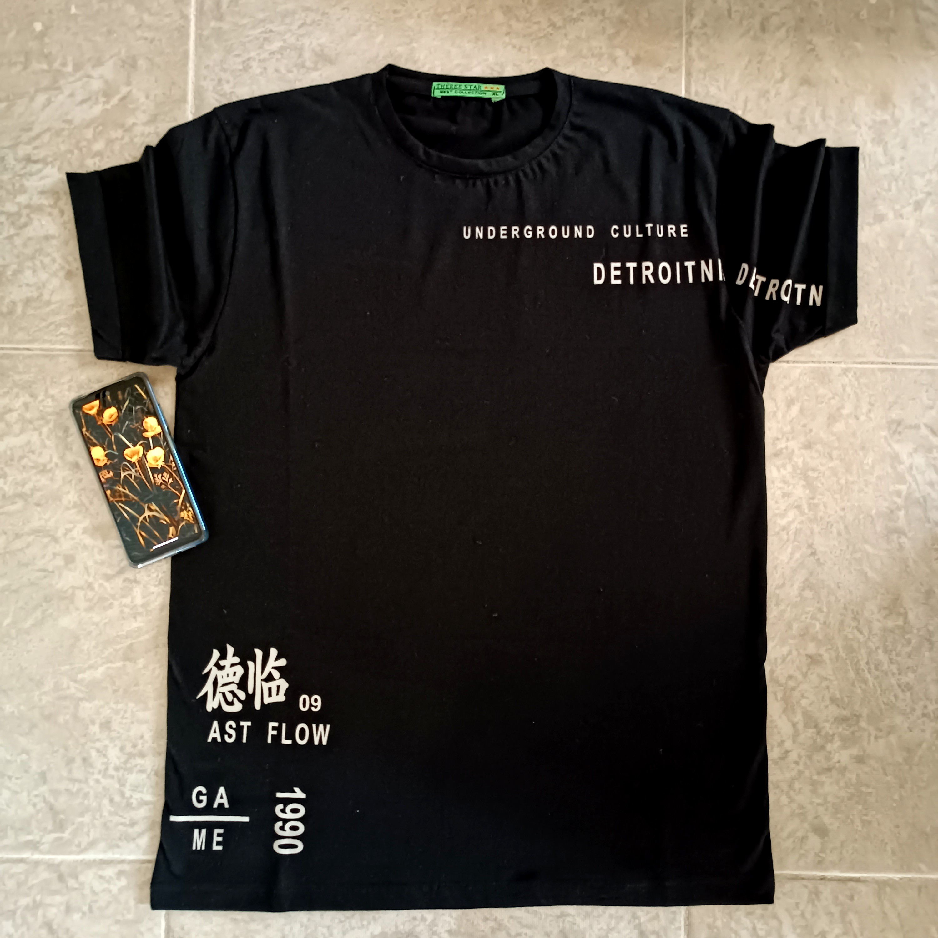 تیشرت مردانه مشکی آستین پاکتی سایز XL جنس نخ پنبه( عرض سینه 53، قد 71)