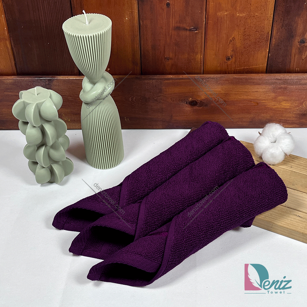 حوله آشپزخانه بسته سه عددی ساده رنگ بنفش تیره