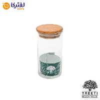 ظرف ادویه شیشه ای با درب چوبی تیریتی قطر 6 ارتفاع 12 مدل G 5004