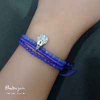 دستبند ست باباجانی رنگ بنفش با آویز  قلب جواهری از جنس نقره 925