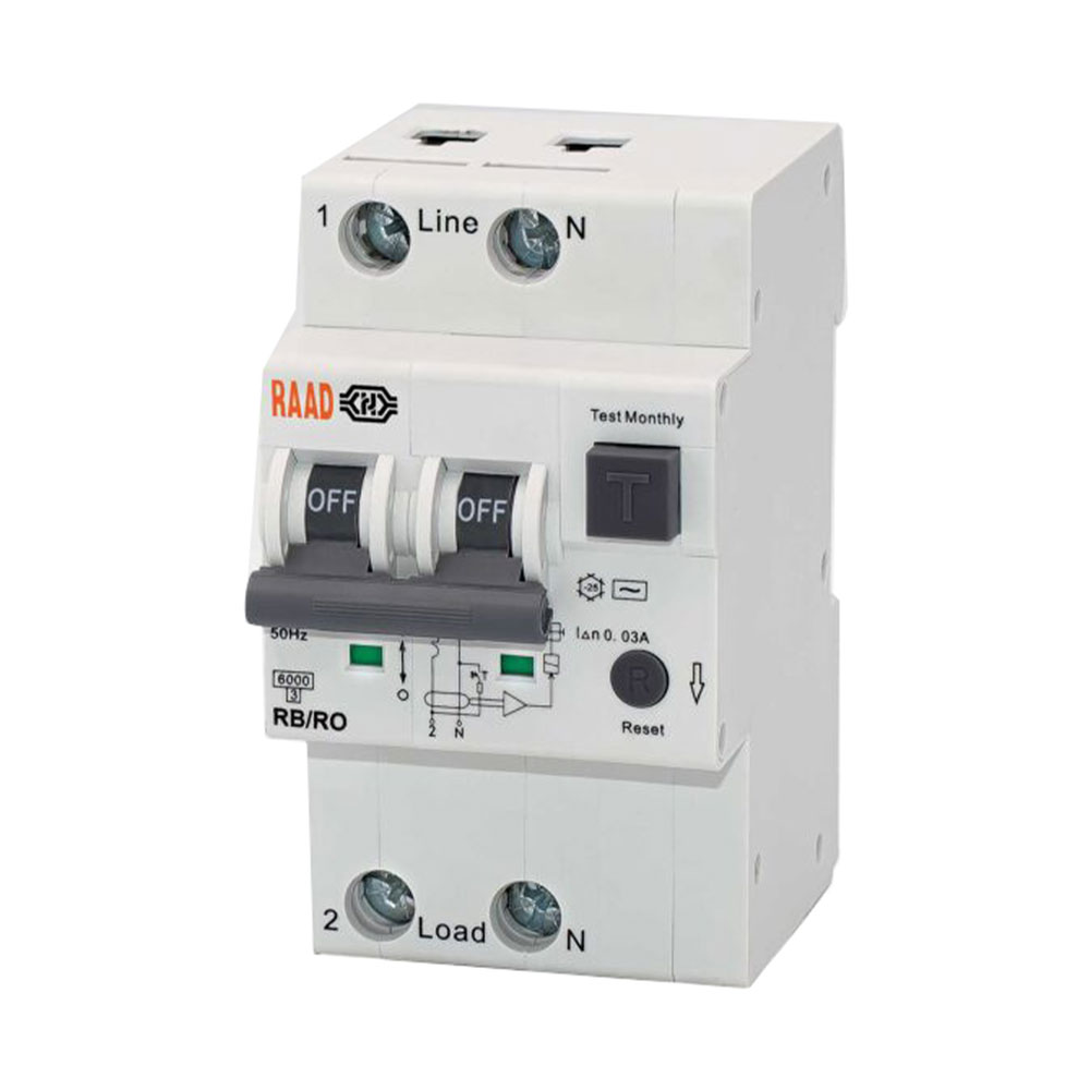 کلید محافظ جان ترکیبی 2 پل 20 آمپر RB-RO-2PC20-6KA رعد