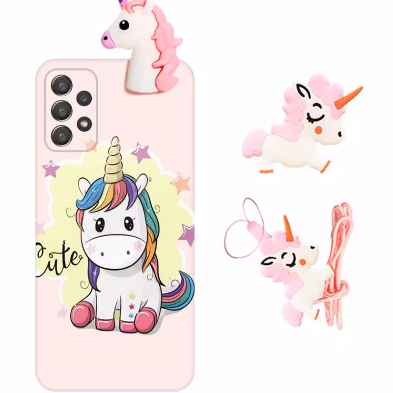 قاب دخترانه مدل عروسکی یونیکورن برای گوشی Samsung Galaxy A52 4G/5G/S همراه با پاپ سوکت و پام پام طرحدار سیلیکونی (محافظ لنزدار) Unicorn 3D Fantasy Case