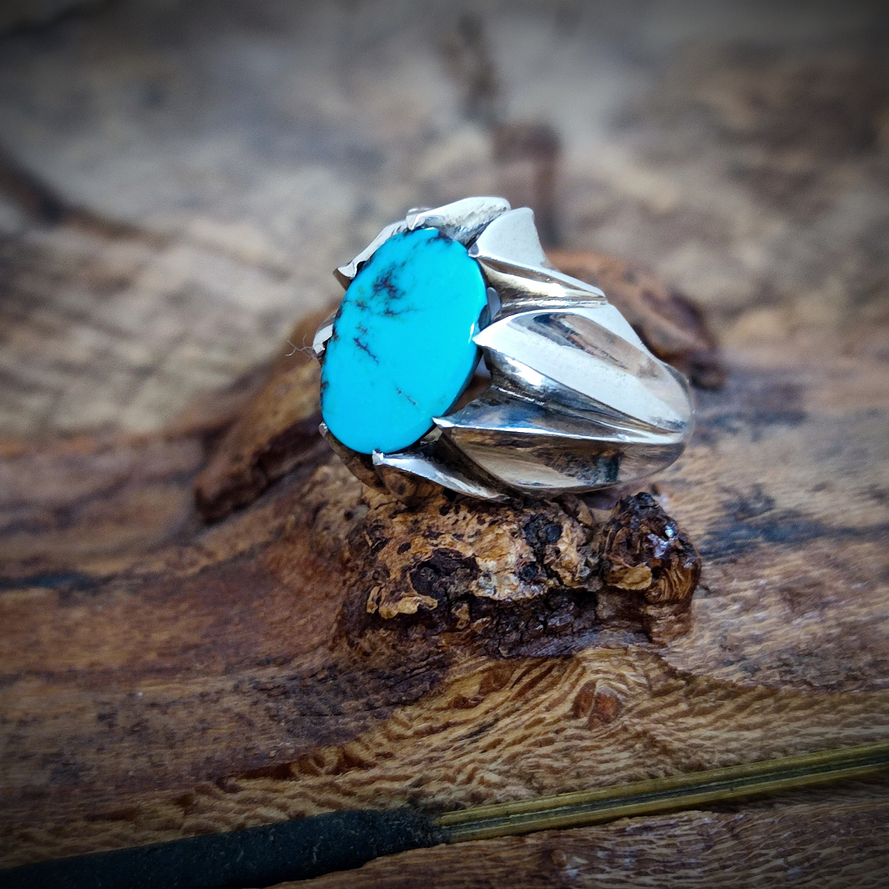 انگشتر نقره مردانه با نگین فیروزه نیشابور اصیل و طبیعی کد 1050