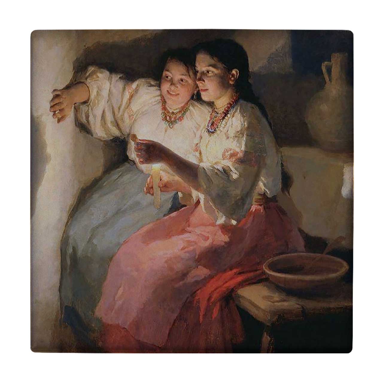 کاشی کارنیلا طرح نقاشی دو دختر جوان مدل لوحی کد klh608