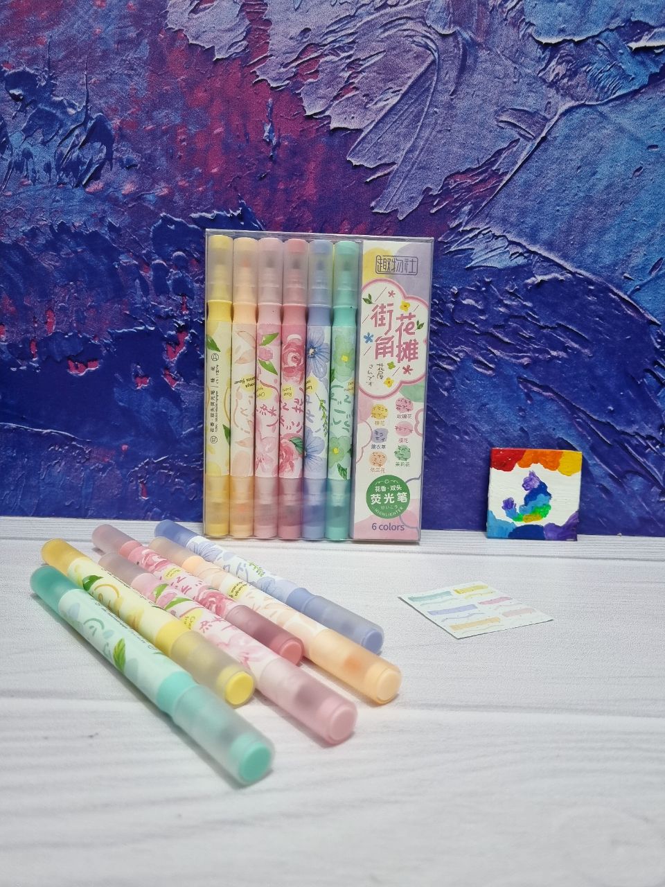 ماژیک هایلایتر دو سر عطری طرح گل 6 رنگ پاستلی