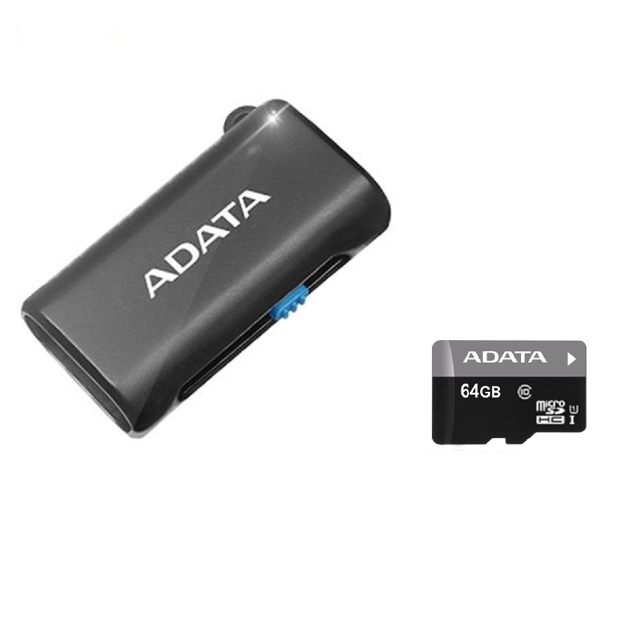 کارت حافظه میکرو اس دی ای دیتا پریمیر کلاس 10 با ظرفیت 64 گیگابایت همراه با میکرو ریدر