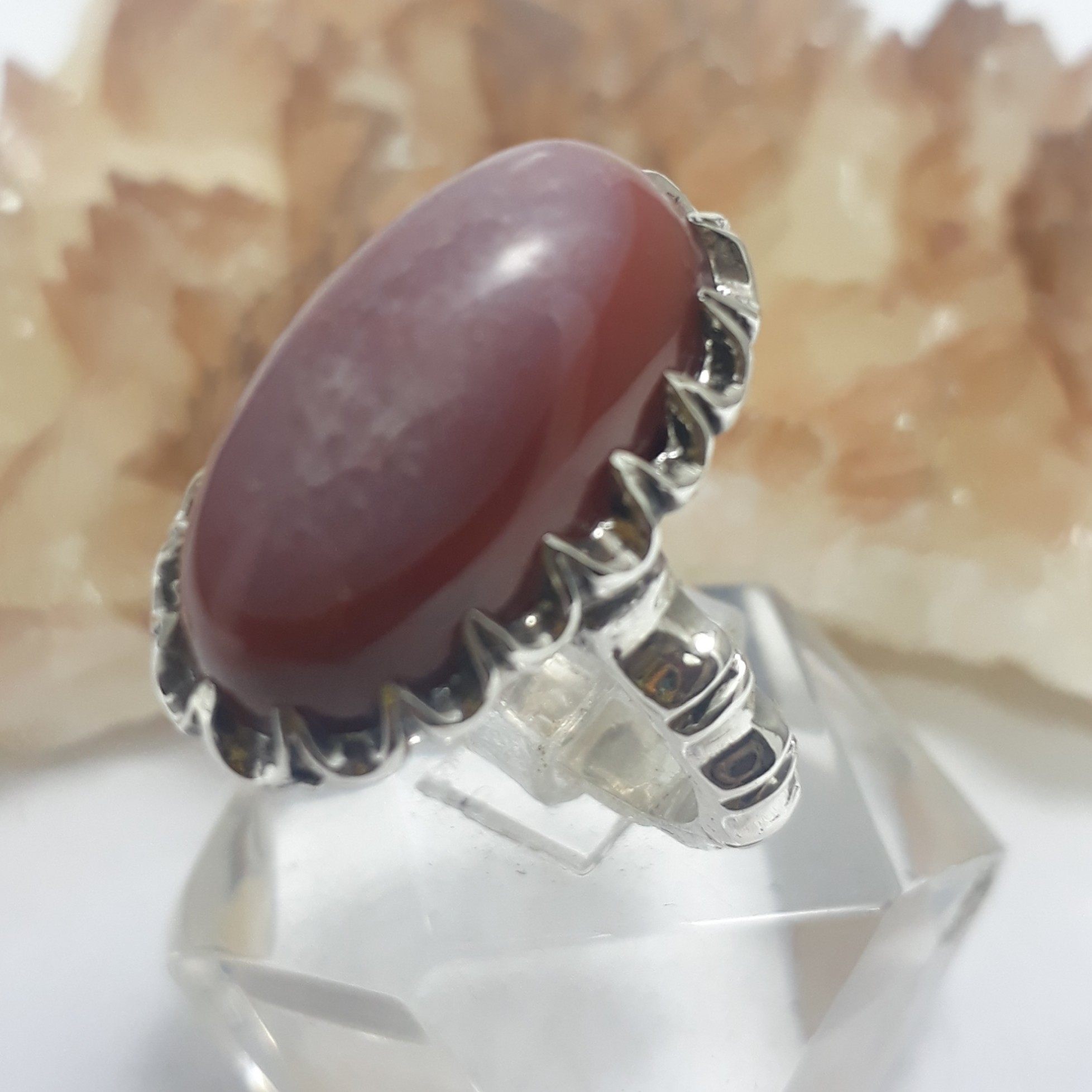 انگشتر نقره مردانه نگین عقیق بندی کلوخه تراش(بدون به سازی) کد 8329