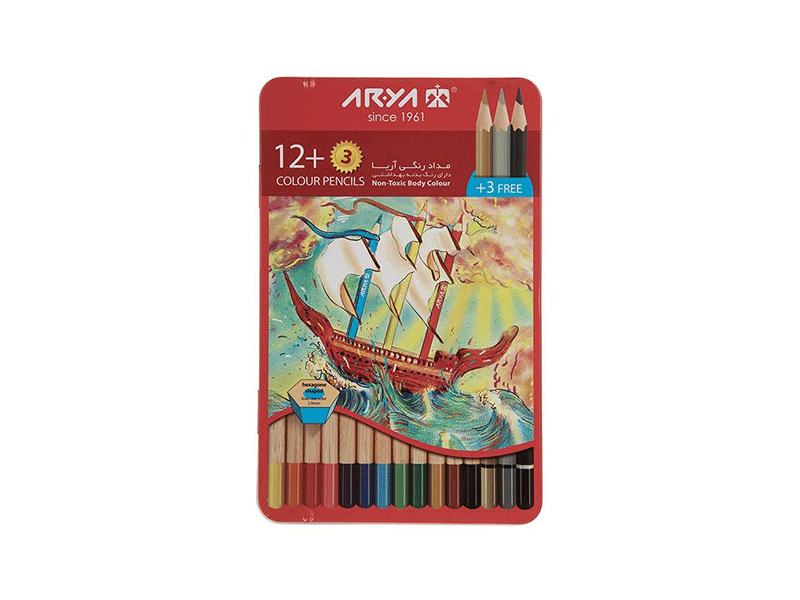 مداد رنگی 12 3 رنگ آریا مدل 3021