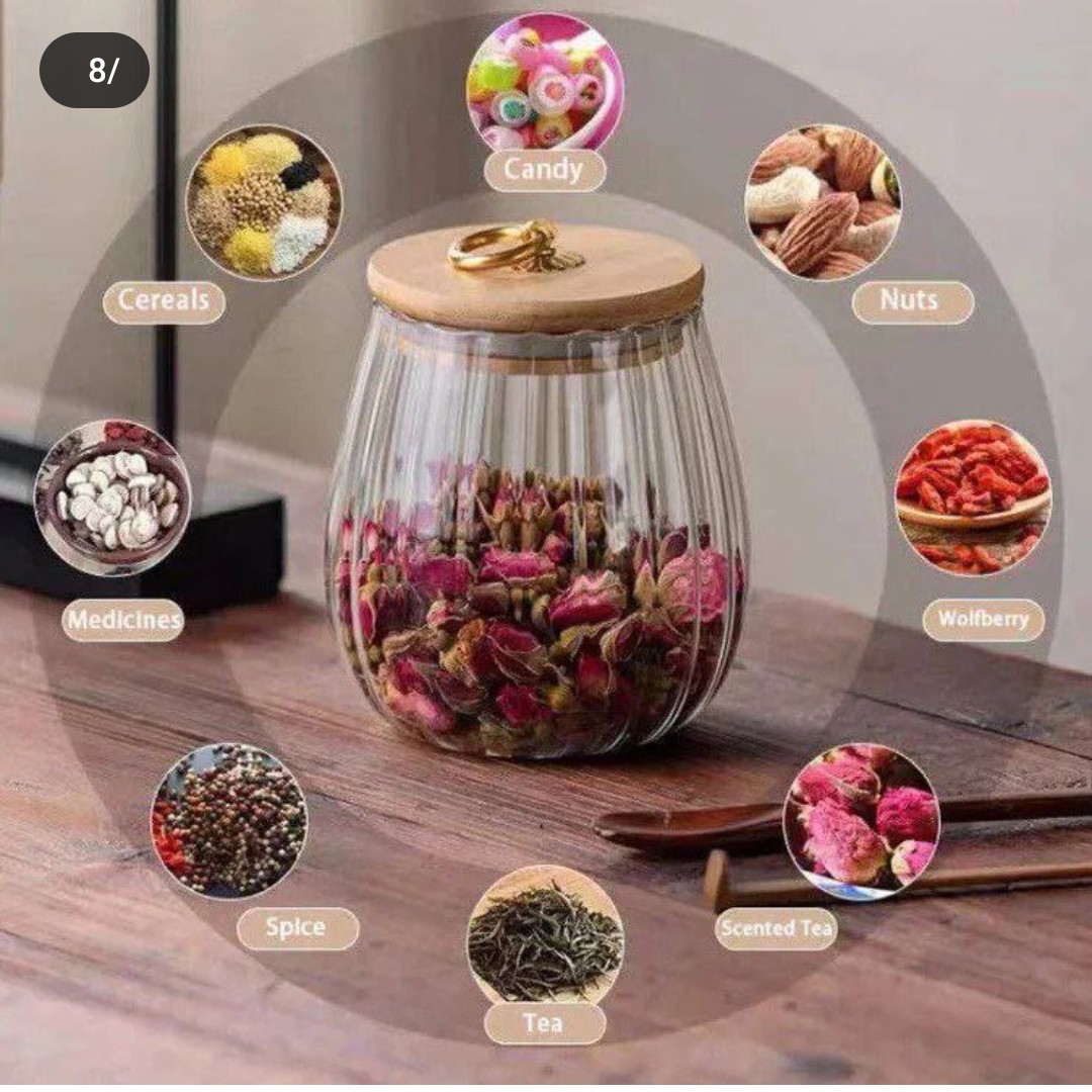 بانکه شیشه ای با درب چوب بامبو طراحی بسیار زیبا و کاربردی