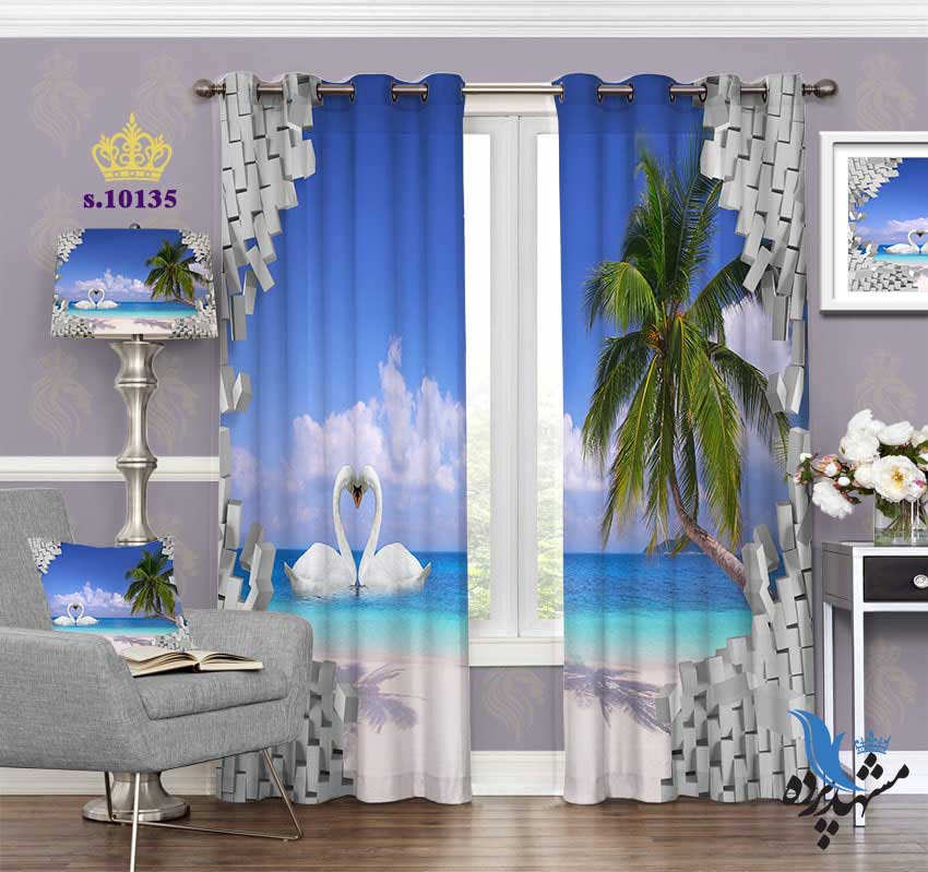 پرده پانچ منظره طبیعت طرح ساحل زیبا S10135