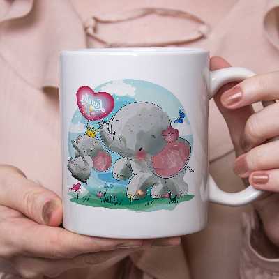 ماگ طرح بازی بچه فیل و پروانه مدل مادرانه