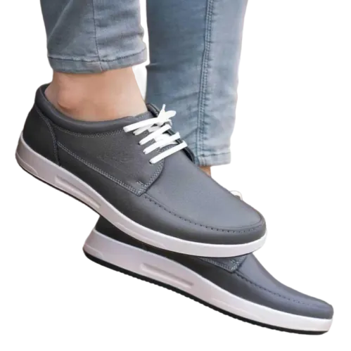 کفش طبی مردانه چرم طبیعی مدل الوندبندی طوسی دورسفید