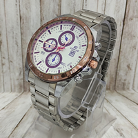 ساعت مچی عقربهای مردانه طرح 3 موتور کاسیو ادیفایس CASIO EDIFICE زمینه سفید بدنه رزگلد