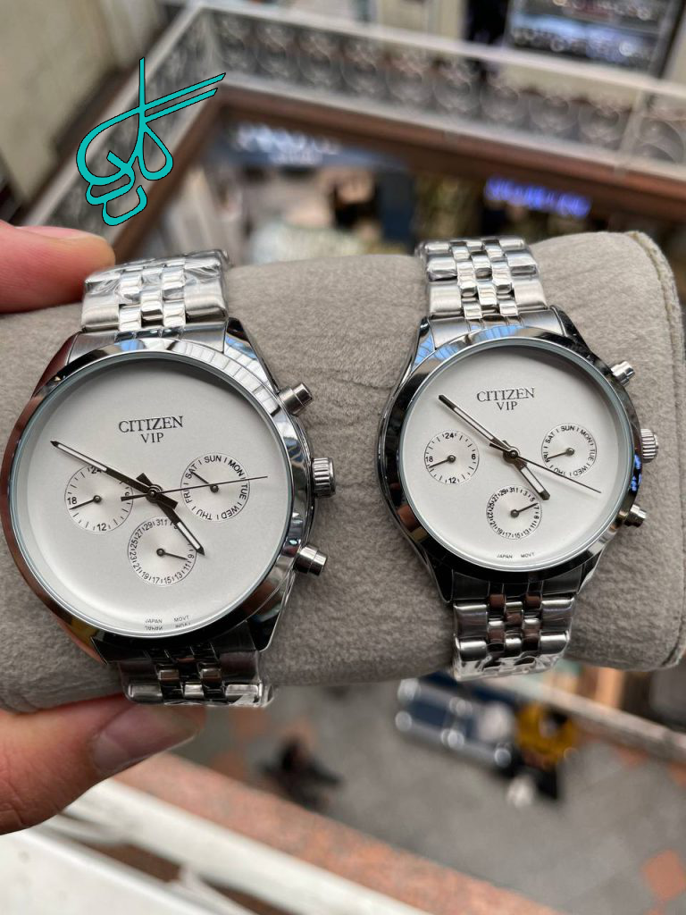 خرید ست ساعت زنانه و مردانه سیتیزن موتور ژاپنی کیفیت عالی سه موتوره جنس استیل رنگ ثابت و ضدحساسیت کد 2115477 - ردگل