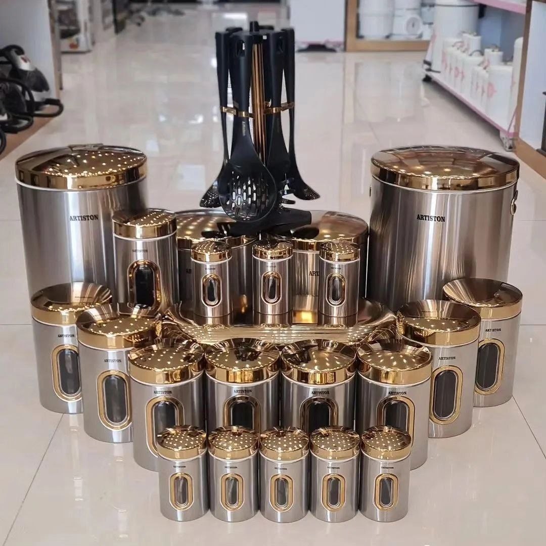 سرویس آشپزخانه 29 پارچه مدل پنجره ای آرتیستون طرح استیل درب طلایی 