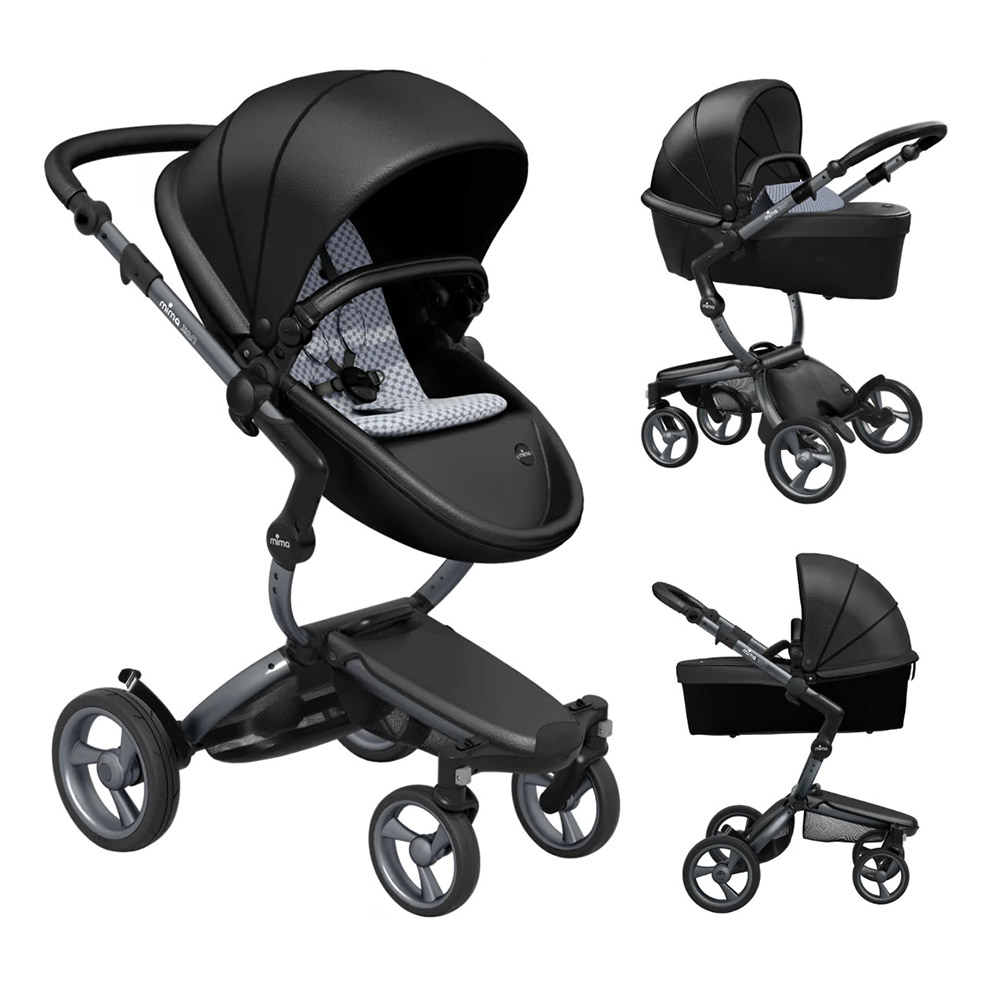 ست کالسکه کریکات زاری مشکی با فریم گرفیت گری و استارتر پک میما Black xari Carrycot stroller set with gray graphite frame and starter pack MIMA