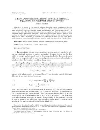 خرید و دانلود نسخه کامل کتاب A fast and stable solver for singular integral equations on piecewise smooth curves