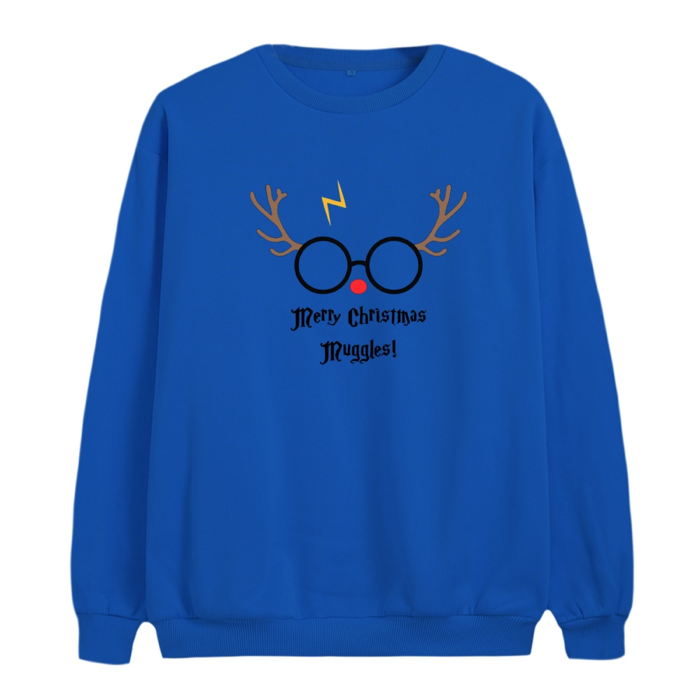 سویشرت زنانه مدل عینک و شاخ رنگ آبی