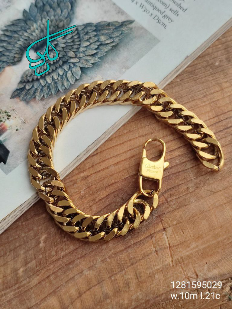 خرید دستبند استیل کارتیر رنگ طرح طلا قفل اصلی کد 1215261 - ردگل