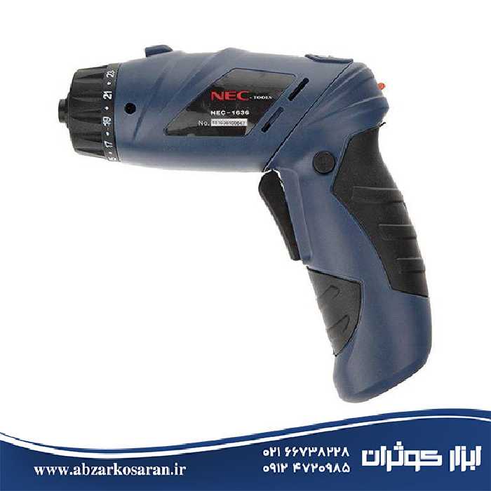 دریل پیچ گوشتی شارژی 3/6 ولت لیتیوم با لوازم NEC مدل 1636