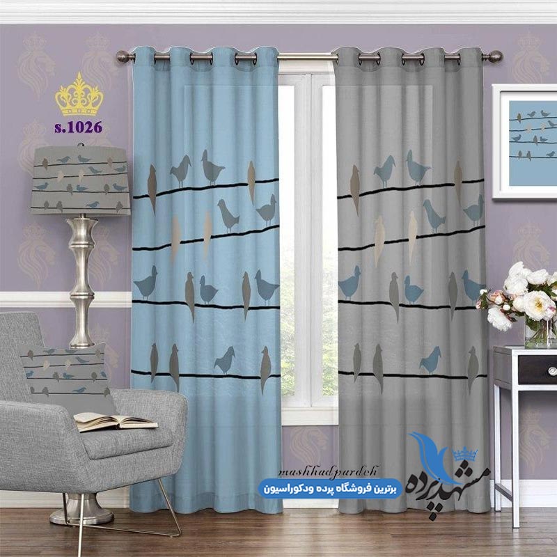 پرده پانچ پذیرایی طرح پرندگان کد s-1026