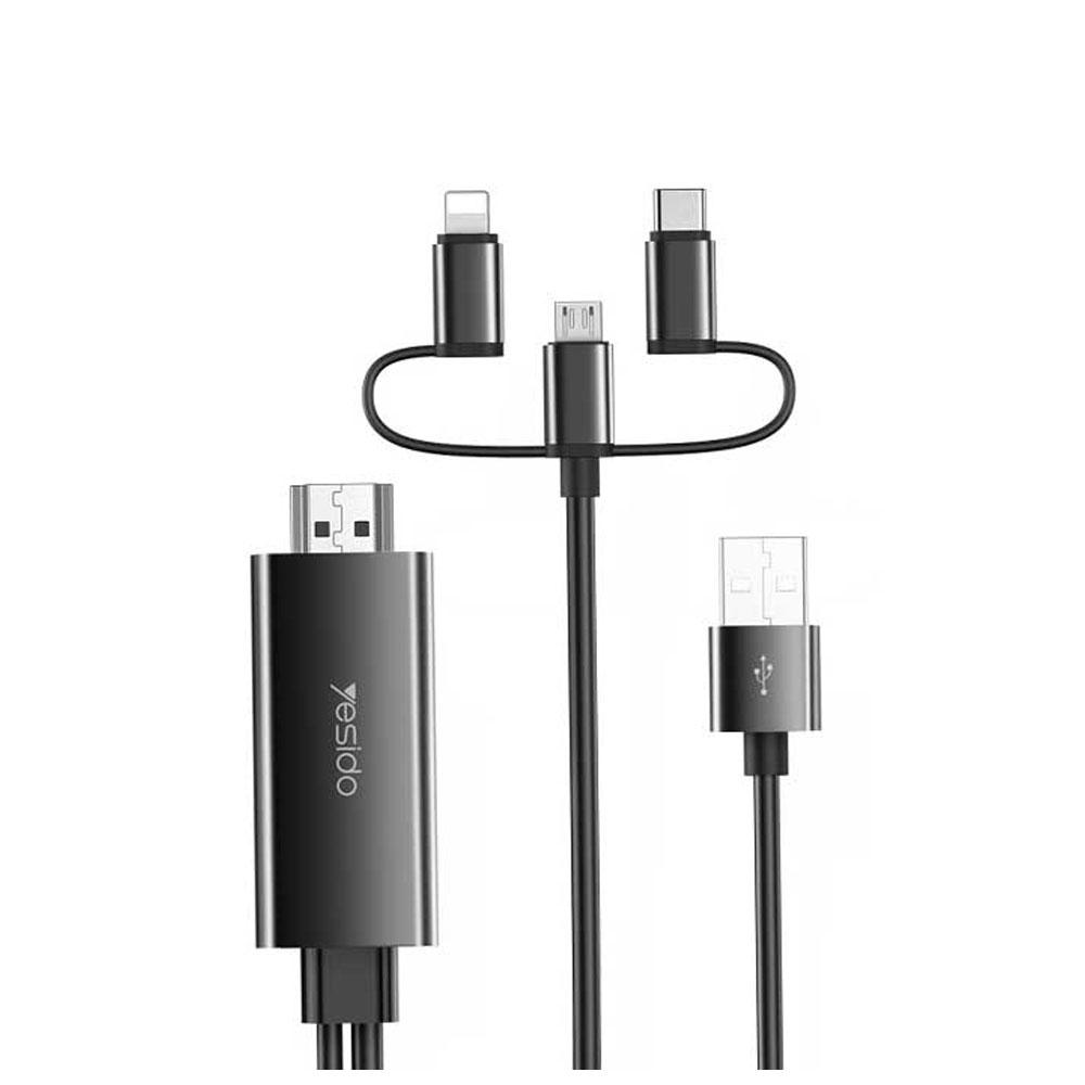 کابل تبدیل HDMI به لایتنینگ / microUSB/ USB-C یسیدو مدل HM05 طول 1٫8 متر