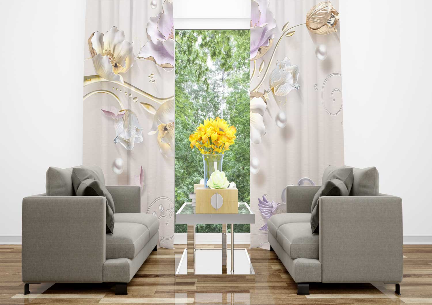 پرده گل و قو سه بعدی