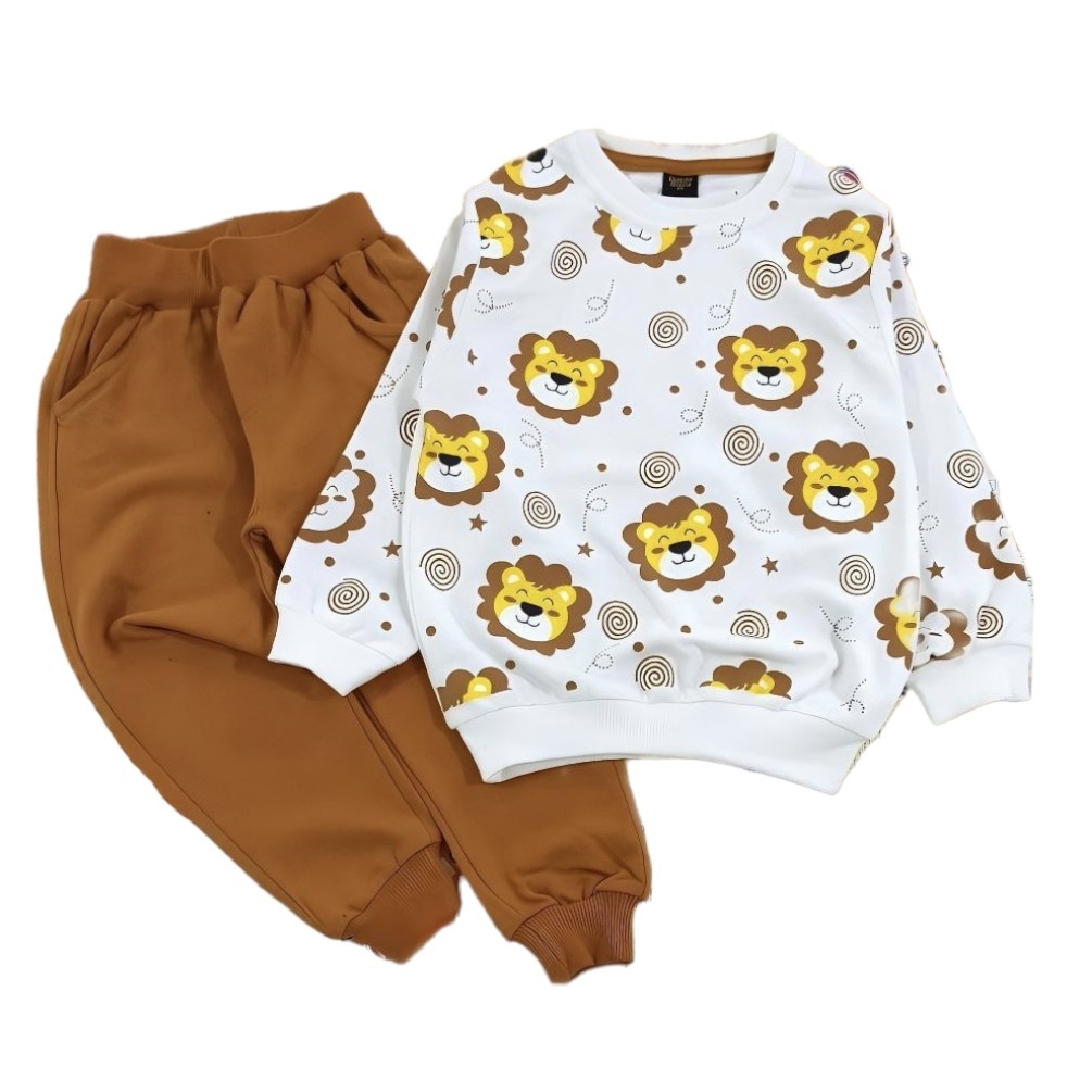 بلوز شلوار پسرانه  پنبه پاییزی  طرح شیر مناسب 2 تا 9 سال