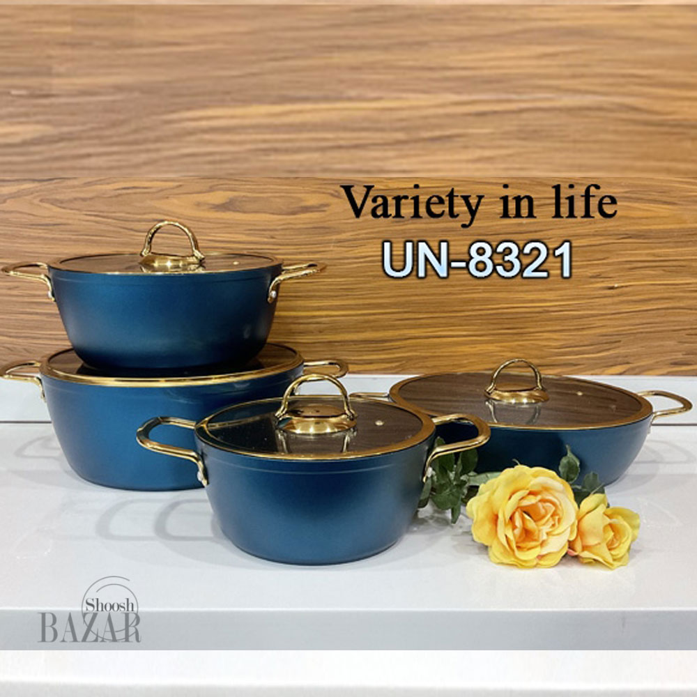 سرویس قابلمه 8 پارچه کله غازی درب فلت طلایی یونیک کد 8321