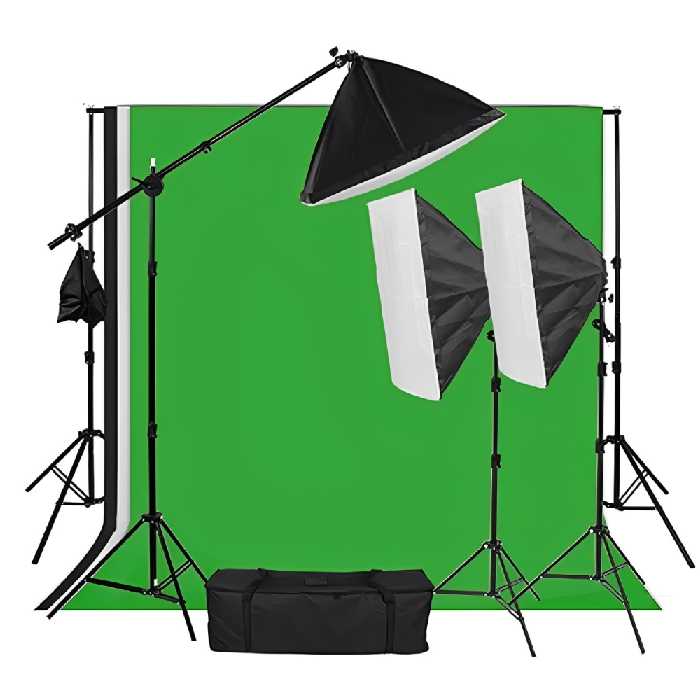 کیت سه شاخه نور 3 لامپ همراه فون بک گراند کروماکی Continuous Lighting Kit 3 Lamps