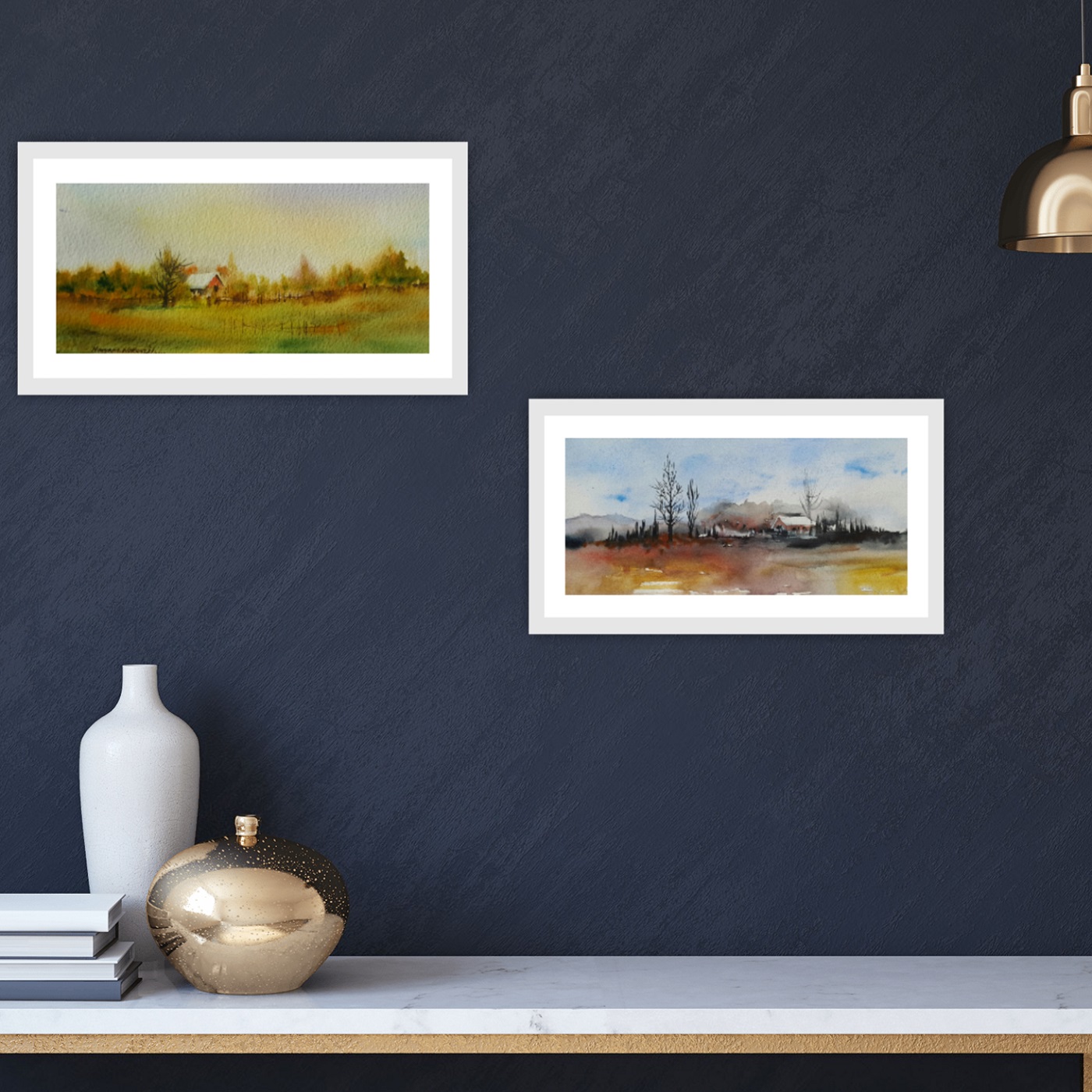 تابلو نقاشی آبرنگ طرح  منظره کد Mary06 مجموعه 2 عددی