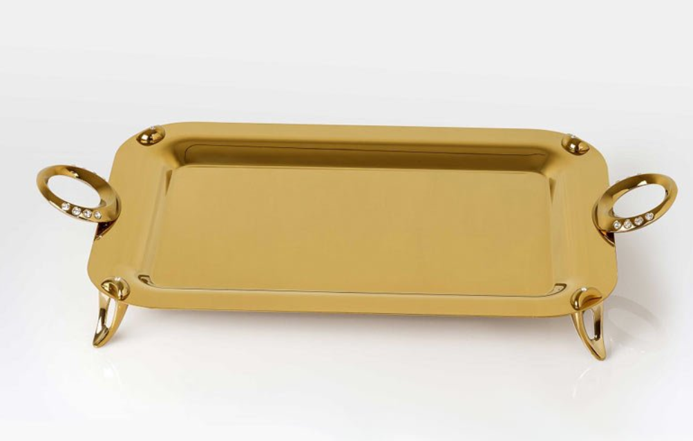 سینی مستطیل بزرگ نگین دار طلایی تک استیل مدل Tak Steel 723 G