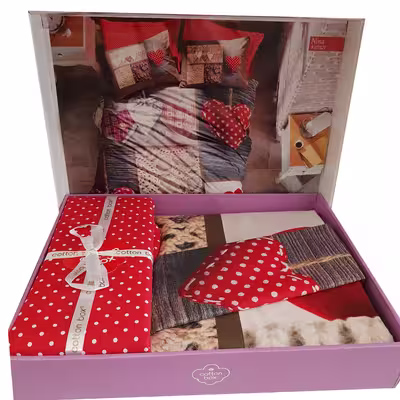 سرویس ملحفه کاتن باکس مدل Lovebox دو نفره 4 تکه