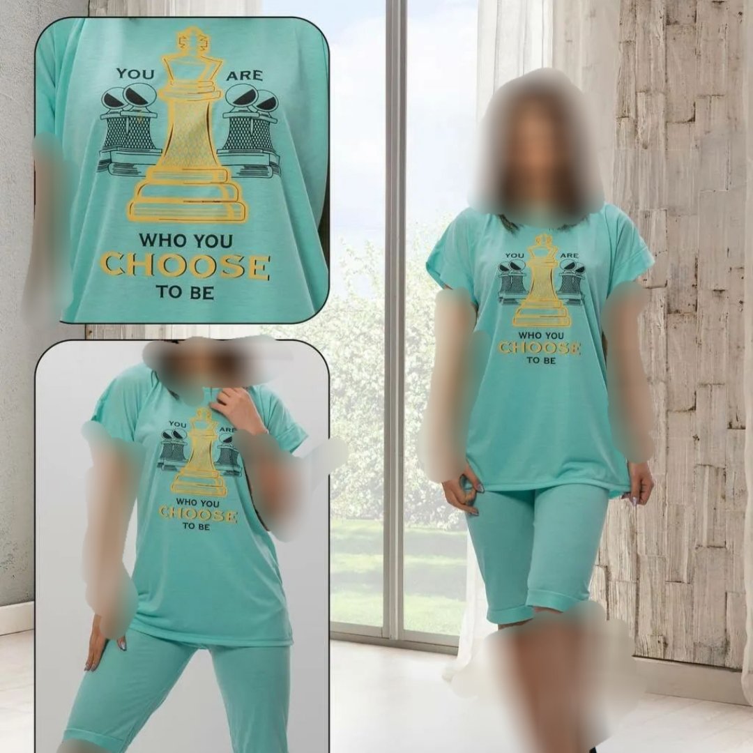ست تیشرت و شلوارک زنانه سایز بزرگ طرح شطرنج مناسب سایز 40 تا 50