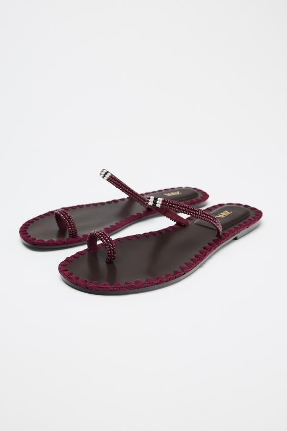 صندل زنانه زارا BEADED TOPSTITCH SANDALS | تهران زارا TehranZara