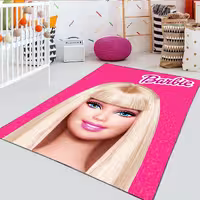 فرشینه اتاق کودک دختر طرح باربی با زمینه صورتی ساده WA-2428-s